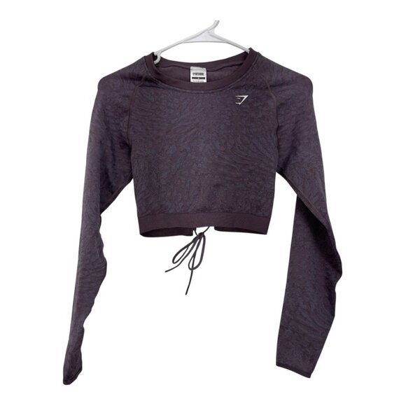 Gymshark Womens Medium Long Sleeve Lace-Back Crop Top Dark Purple Pattern - Picture 2 of 10